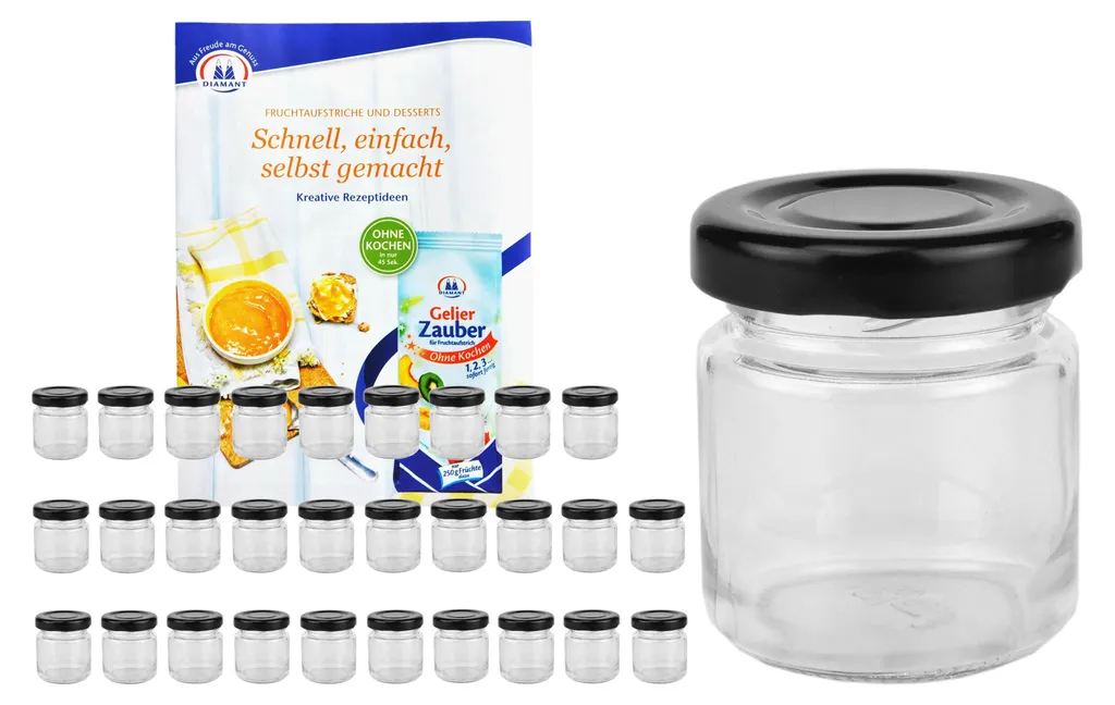 set di 28 tumbler 53 ml A 43 barattoli neri con coperchio barattoli rotondi incl. libretto di ricette