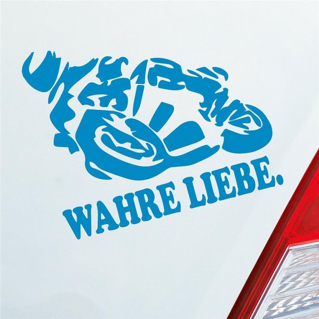 Auto Aufkleber Motorrad Wahre Liebe Moped Bike Mopped JDM 12x10 cm Hellblau Sticker Heckscheibenaufkleber