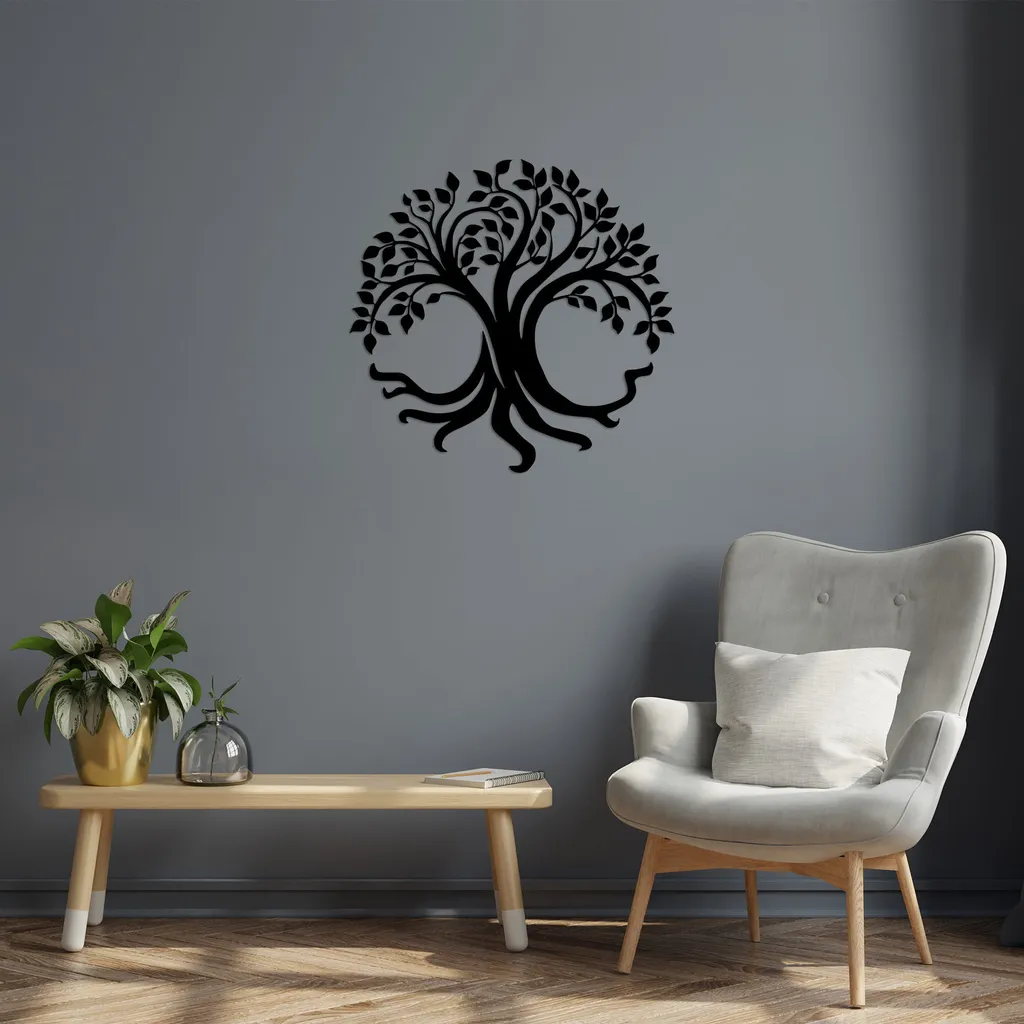 Tableau Mural Design Arbre de Vie en Métal Noir Wallity 71 x 69 cm