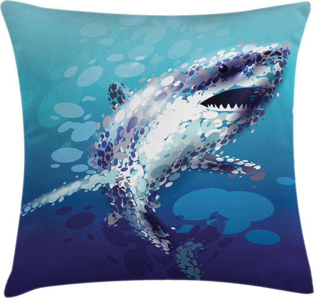 ABAKUHAUS Blau Kissenbezug, Hai Oceanlife Tier, Waschbar mit Reißverschluss Kissenhülle mit Farbfesten Klaren Farben Beidseitiger Druck, 40 x 40 ...