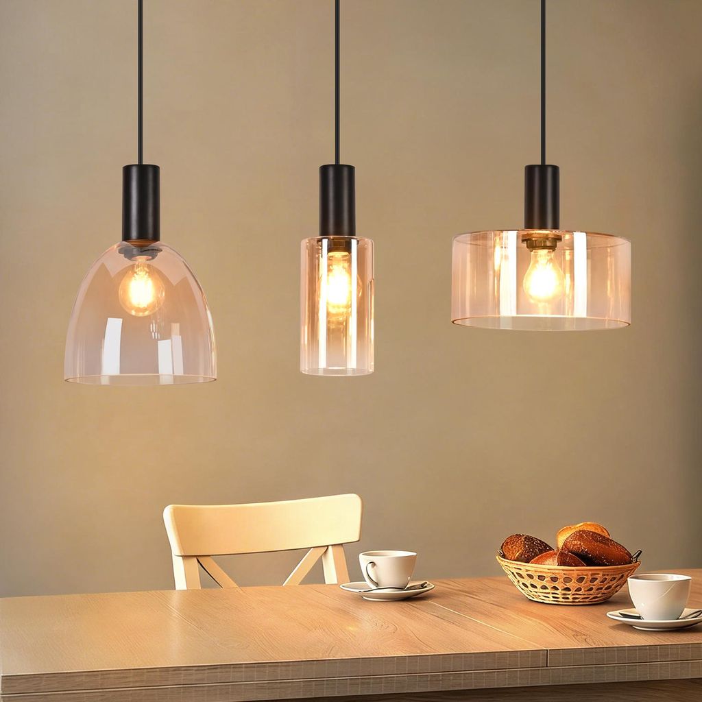 ZMH Pendellampe Esstisch Hängelampe Glas Hängeleuchte 3 Flammig Esstischlampe Hängend Küchenlampe Höhenverstellbar Pendelleuchten für Wohnzimmer