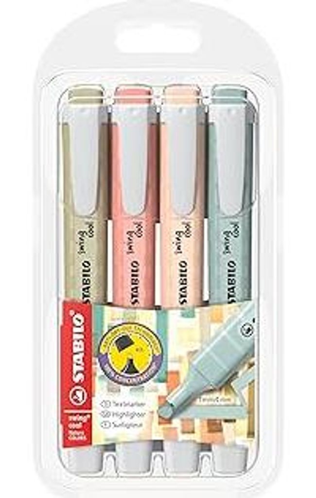 STABILO - Textmarker - swing cool NatureCOLORS - 4er Pack - schlammgrün, siena, beige, grünerde