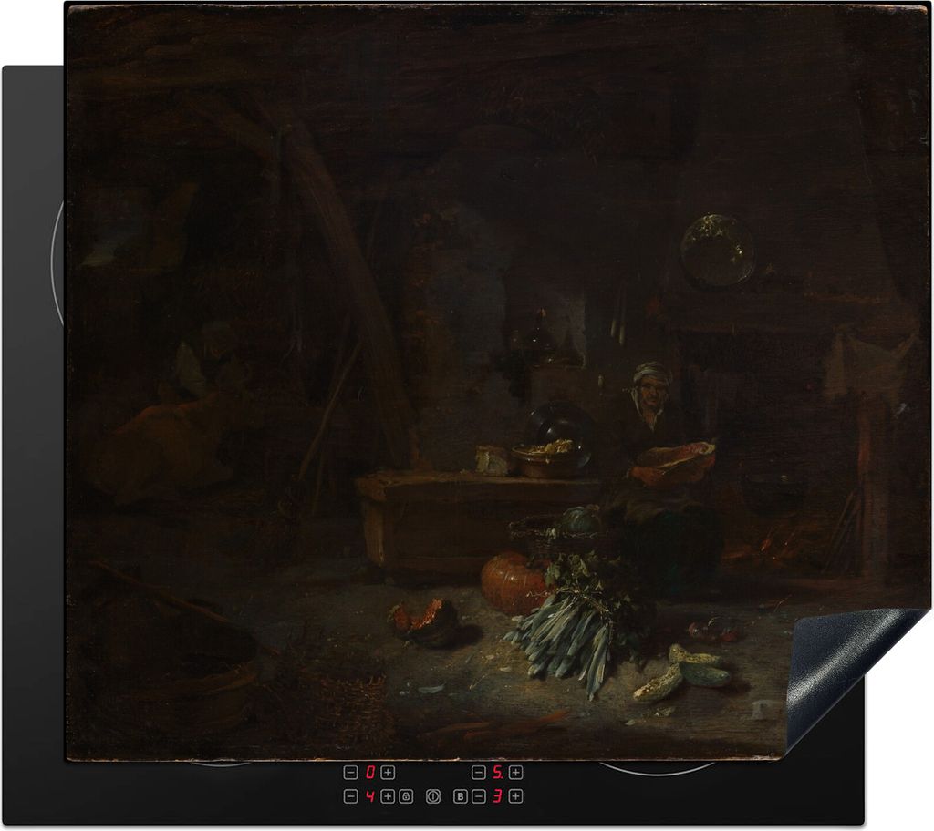 KitchenYeah Herdabdeckplatte Interieur einer Küche - Gemälde von Willem Kalf , 57x51cm, Küche Deko, Glaskeramikkochfeld Herdabdeckung, Abdeckp...