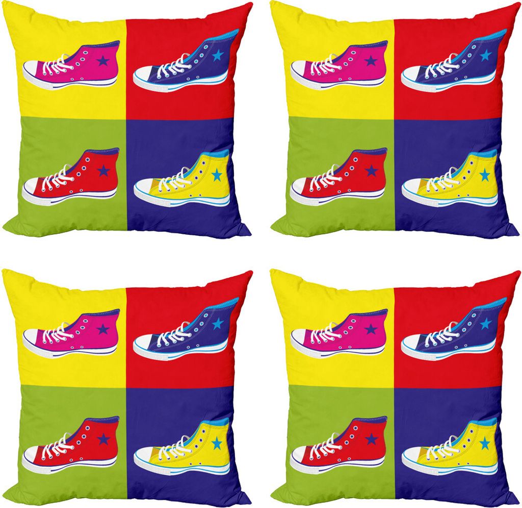 ABAKUHAUS Teen Zimmer Kissenbezug Set (4 Stück), Retro Sportschuhe, Moderner Doppelseitiger Digitaldruck, 50 cm x 50 cm, Mehrfarbig
