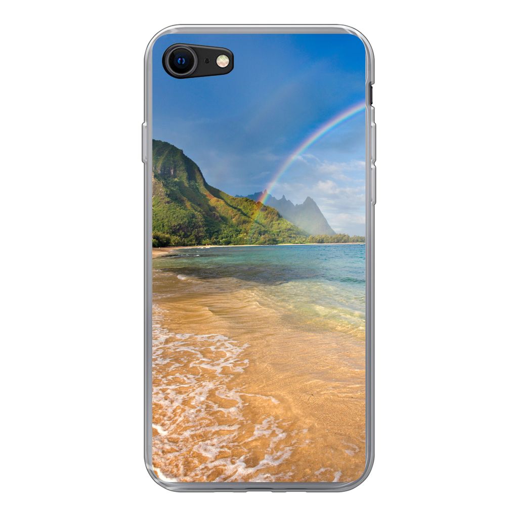 MuchoWow Handyhülle Schutzhülle Hülle für iPhone 8 Ein schöner Regenbogen am Tunnels Beach in Hawaii Silikon Softcase Handy Hülle - Schutzh...
