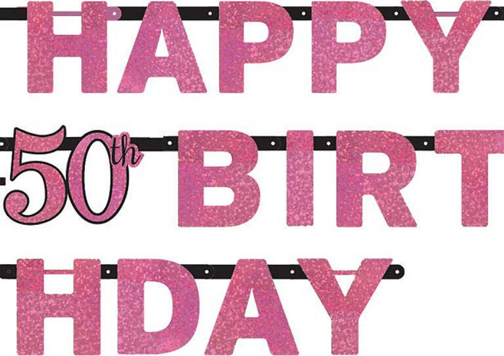 Pink Funkelnde Happy 50th Birthday Girlande Time To Shine Produktbild 