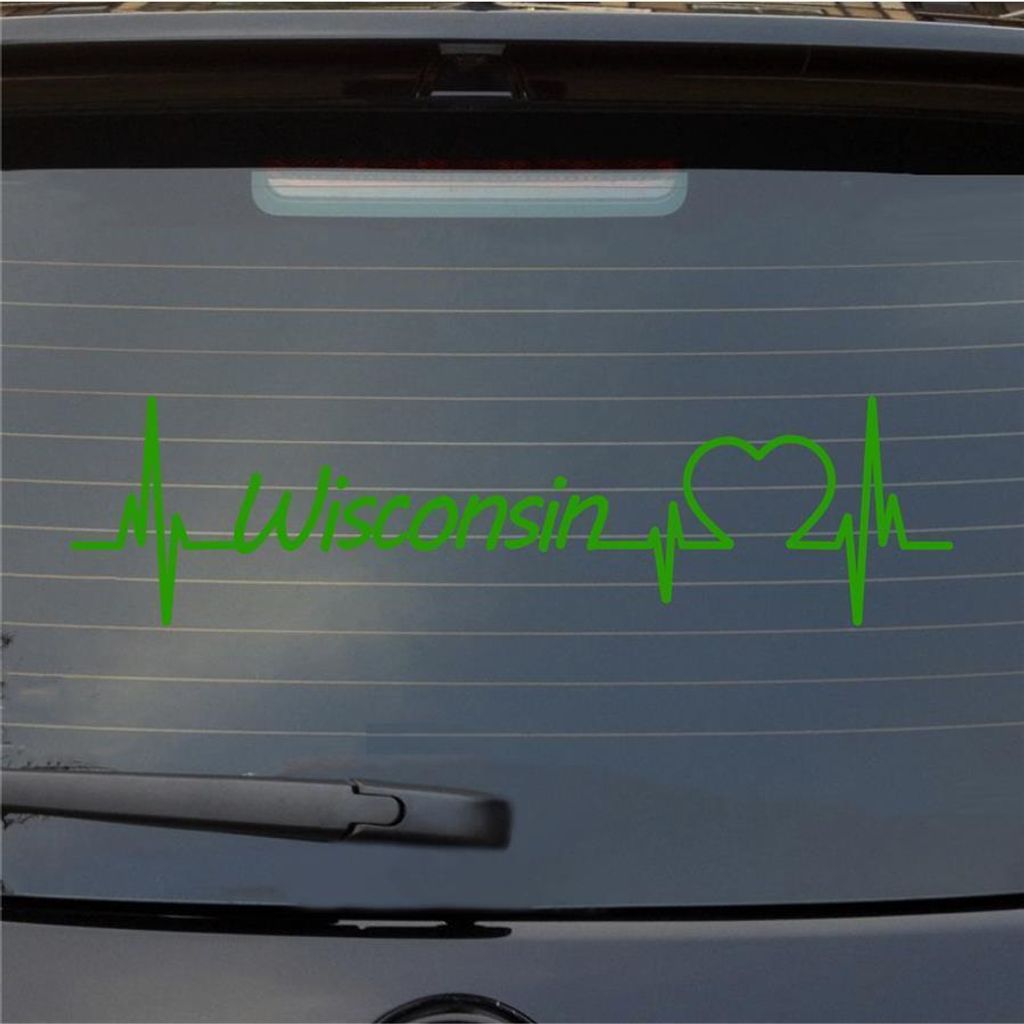 Heckscheibenaufkleber Wisconsin Herzschlag Puls Staat USA Liebe 55x14 cm Hellgrün Auto Aufkleber Sticker