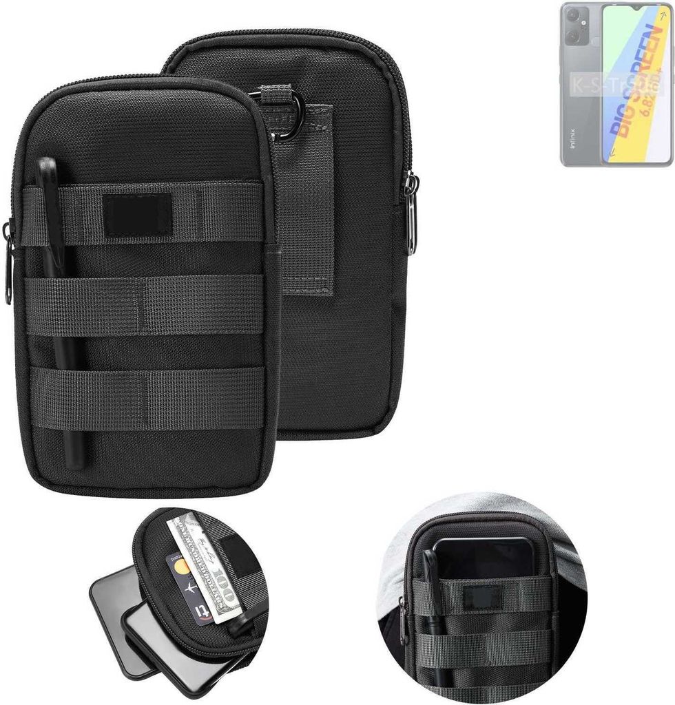 K-S-Trade Holster Gürtel Tasche kompatibel mit Infinix Smart 6 Plus X6823C Handy Tasche Schutz Hülle dunkel-grau viele Fächer, 1x