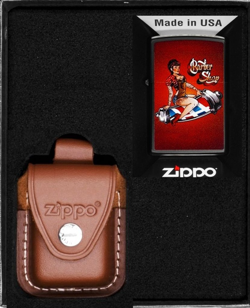 ZIPPO Feuerzeug-Set BARBER SHOP PIN-UP DESIGN Geschenk No2