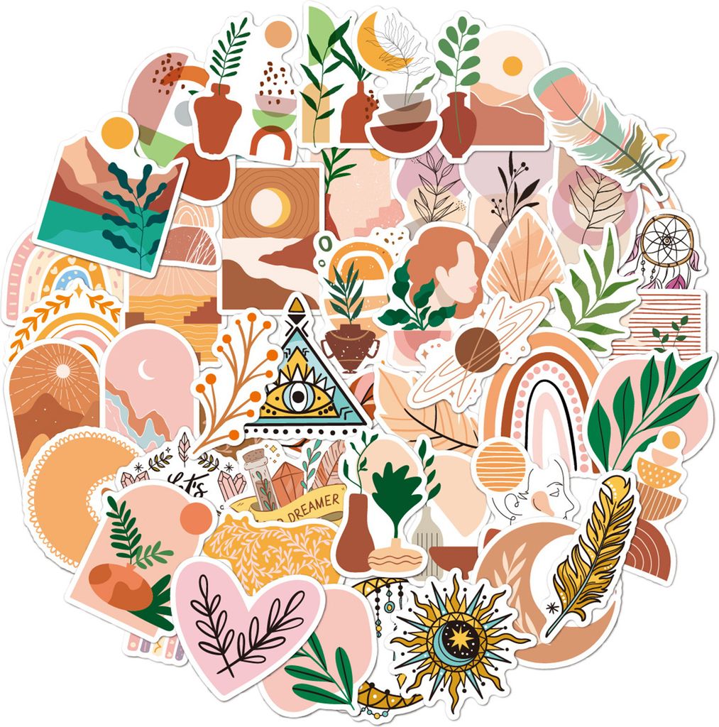 50pcs Bohemian Art Cartoon Aufkleber wasserdichtes fade widerstandsfähiges DIY -Laptop -Gepäck Skateboard Telefon Koffer Abziehbilder-A