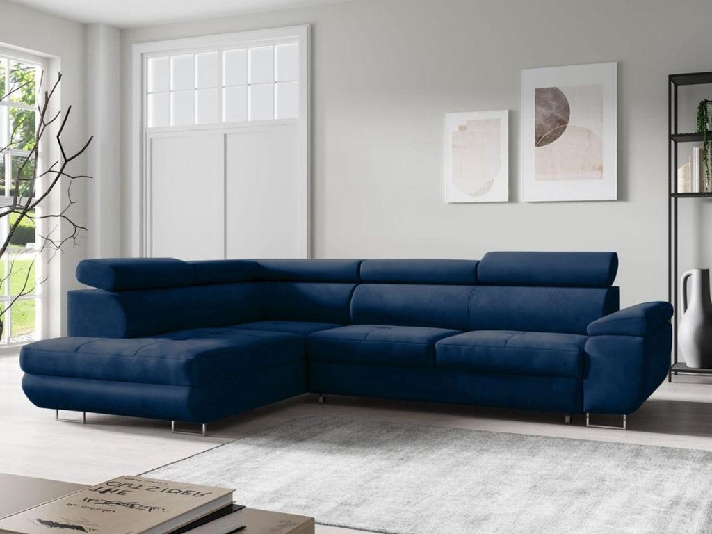 FurniDe24 Ecksofa L-Form Aron Links - Moderne Ecksofa, Wohnzimmer Sofa - Eckcouch Dunkelblau (Monolith 77)