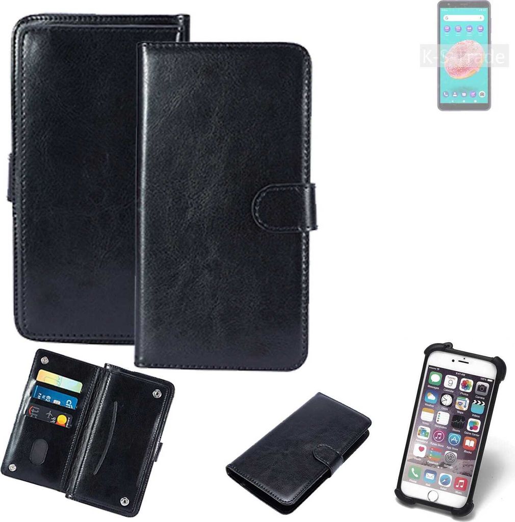 K-S-Trade 360° Hülle kompatibel mit ZTE Blade A3Y schwarz Kunstleder Case BookCase WalletCase Kunstlederederhülle Handyhülle, Rundumschutz Bumper
