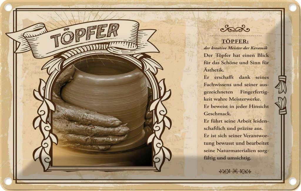 vianmo Blechschild 12x18 cm Töpfer Meister Beruf Arbeit