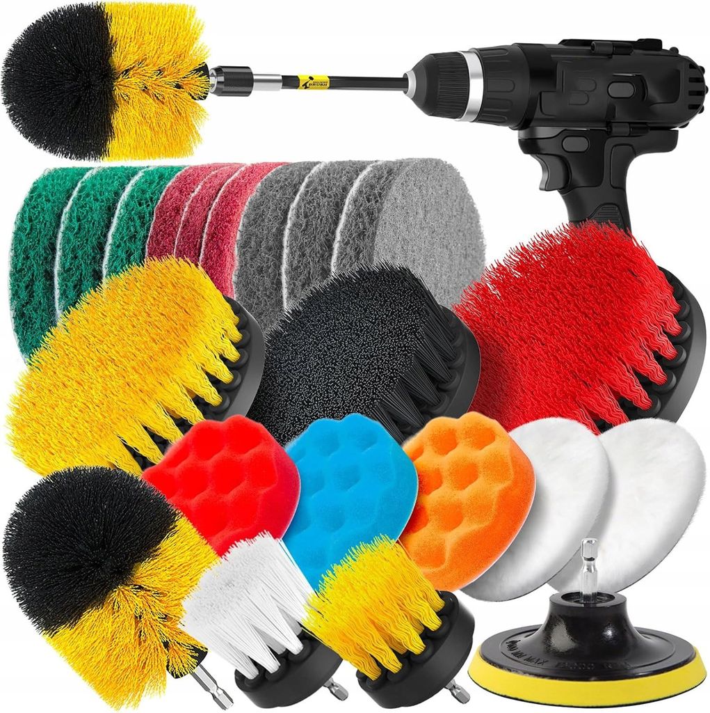 LUXTOM | Bürstenaufsatz Bohrmaschine Set, 22 Stück, für Felgen Fliesen Böden Auto, Reinigungsbürste, Felgenbürste, Drill Brush Set, Bohrbürste