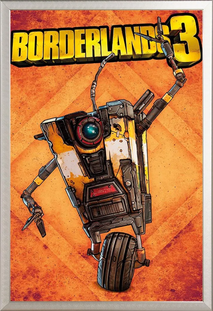 Borderlands 3 - Poster - Claptrap + cornice rimovibile, Shinsuke® Maxi alluminio argento, vetro acrilico