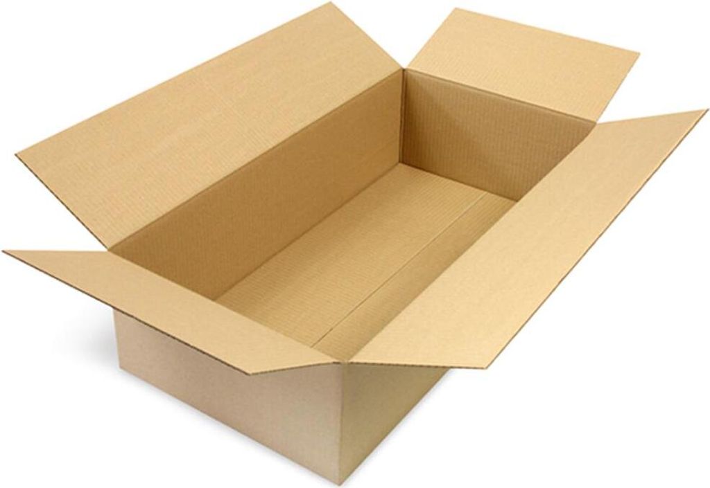 An empty, open cardboard box.