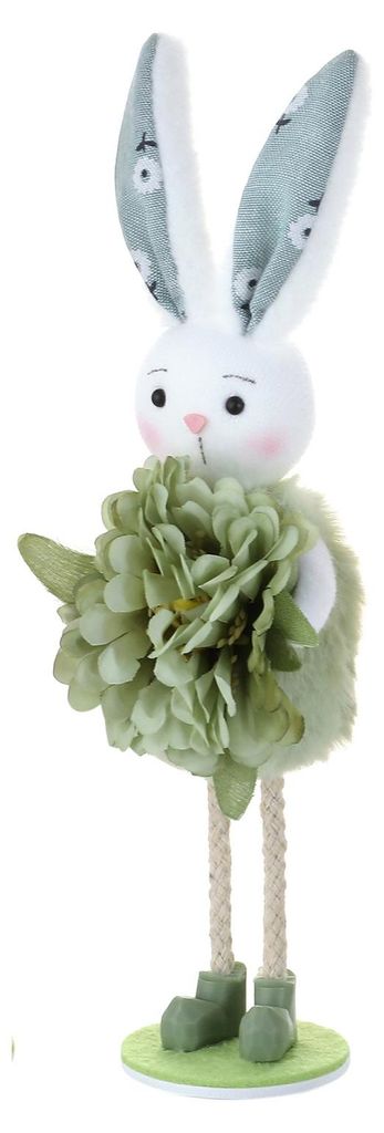 Stehende Osterhasen-Figur, niedliche Stoffhasenfigur mit künstlicher Blume, ideal als Frühlingsdekoration für Zuhause, Regal oder Tisch.