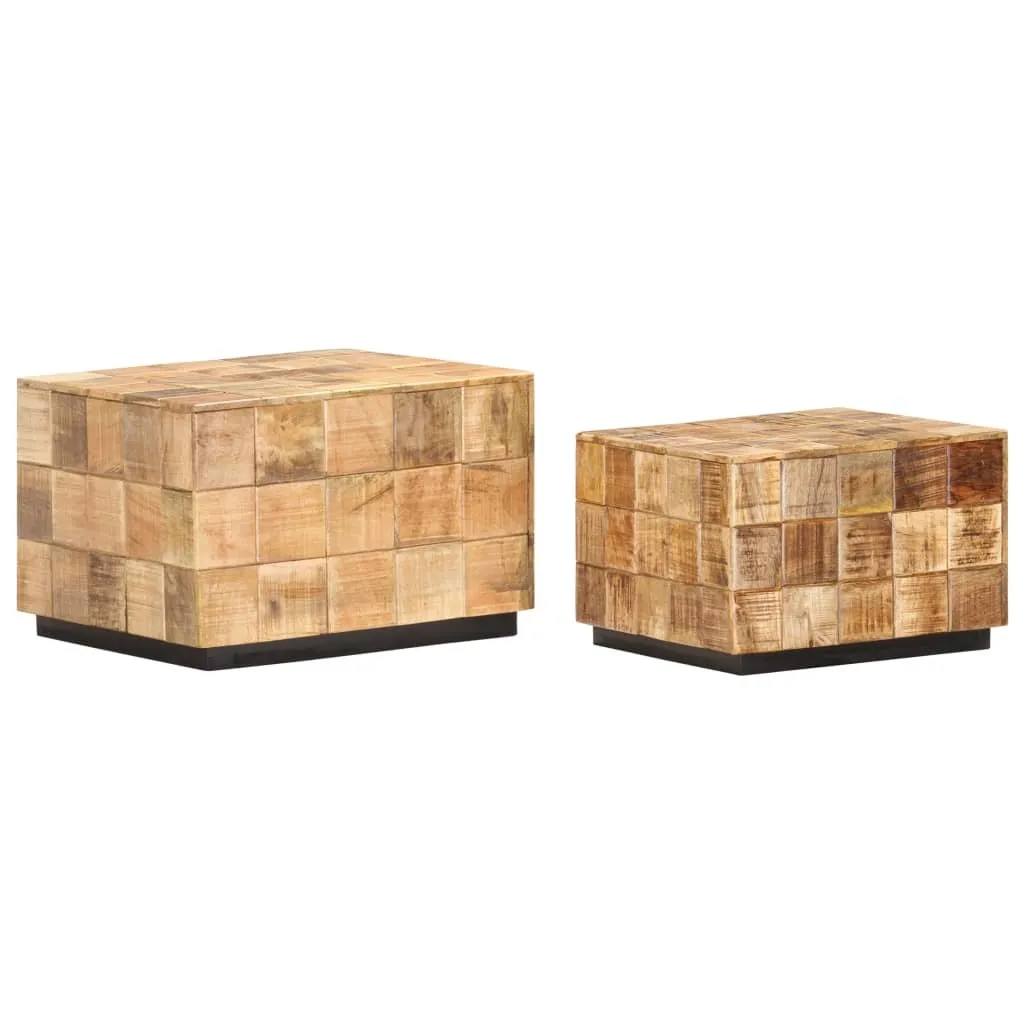Tables de Salon Cubiques en Bois de Manguier Rugueux - Set de 2 Pièces