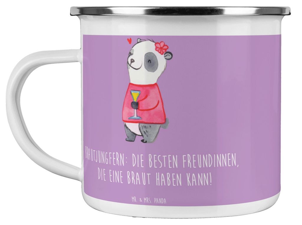 Mr. & Mrs. Panda Emaille Tasse Beste Brautjungfern - Lavendeltraum - Geschenk, Reisebecher, handgefertigt, Kaffeepott, Heiraten, Haferl, Hochzeitsf...