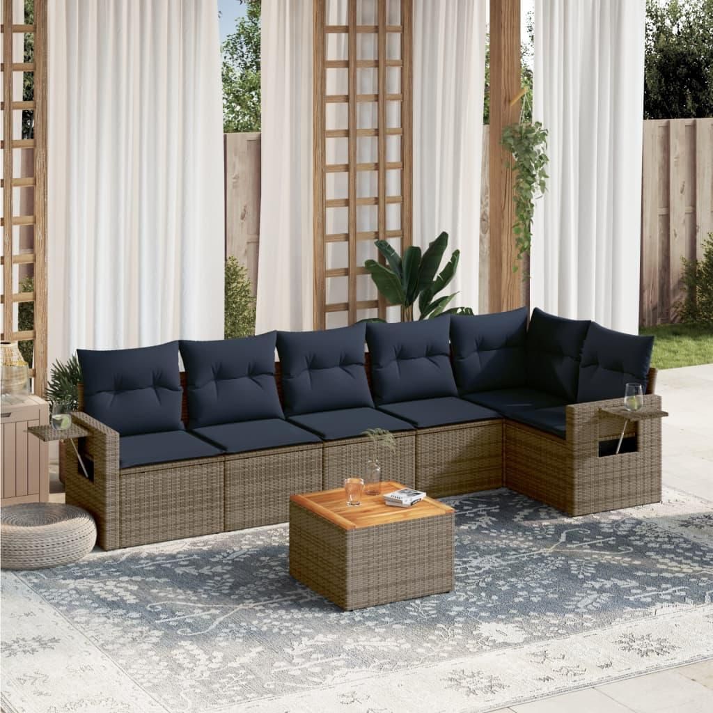 Maison Exclusive - 7-teiliges Gartensofa-Set mit Kissen, grau, Polyrattan