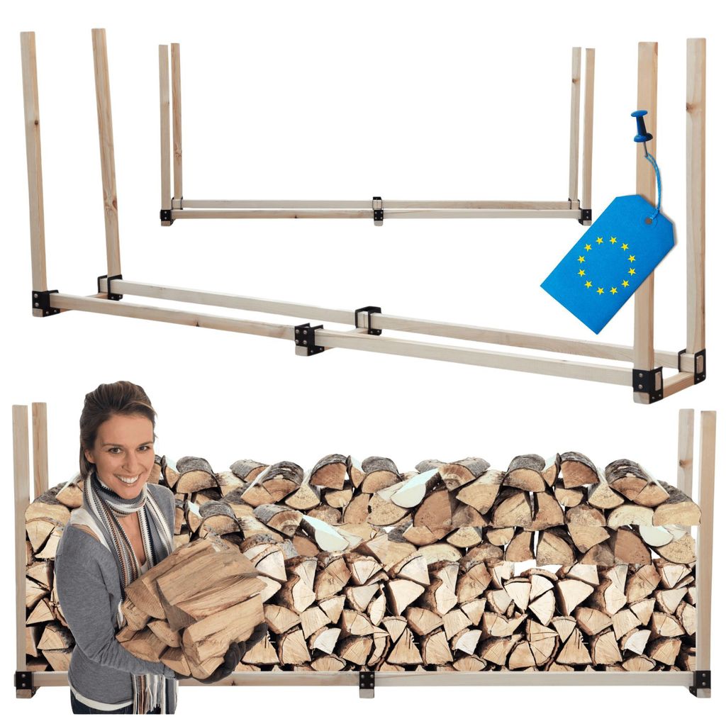MODO24 Kaminholzregal, Holzunterstand, Brennholzregal, Holzlager, Brennholzständer, Aufbewahrung, Garten, Wetterfest, Massivholz, 120x232x40 cm, DRE
