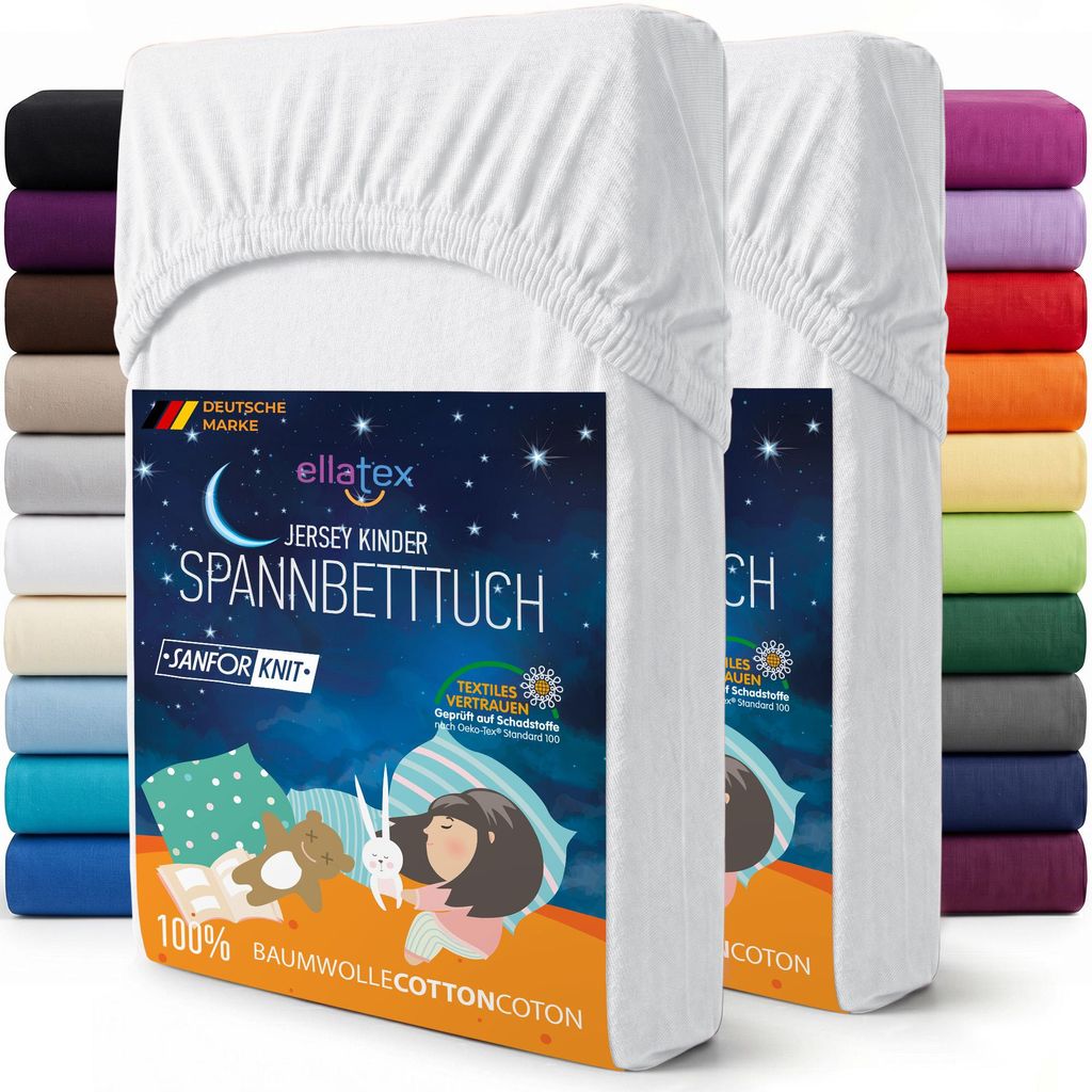 EllaTex 2er Pack Jersey Kinder Spannbettlaken 70x140 Produktbild 