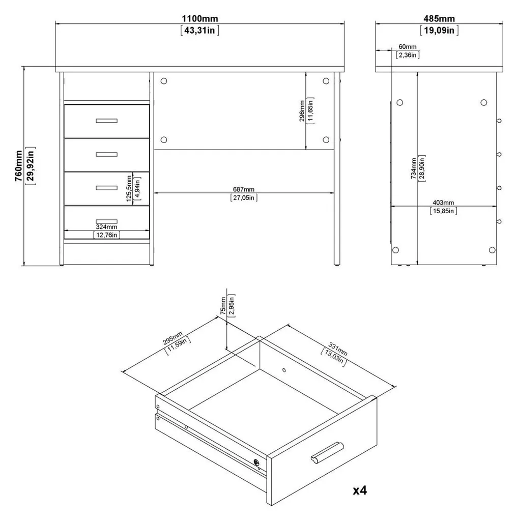 Bureau de travail avec rangements FUNCTION - Table de bureau 110cm chic - 9