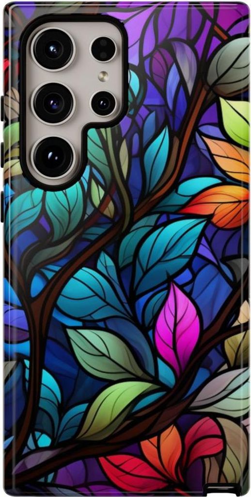 Buntes Blätter-Mosaik im Glasmalerei-Stil – Hülle Kompatibel mit Samsung Galaxy S24 Ultra