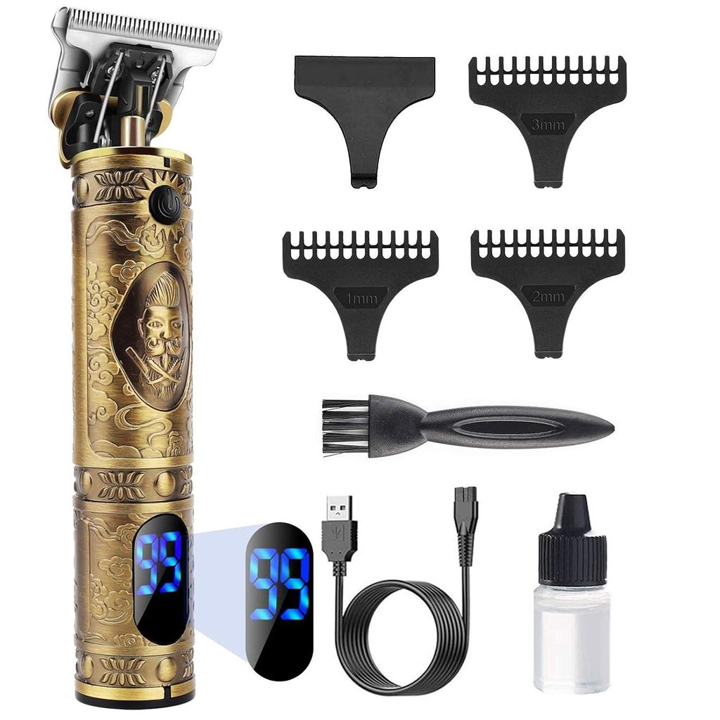 Profi Haarschneider Herren Barttrimmer Elektrisch Schnurlos mit LED-Anzeige Präzisionskonturen Edelstahlklingen USB Schnellladung für Friseure