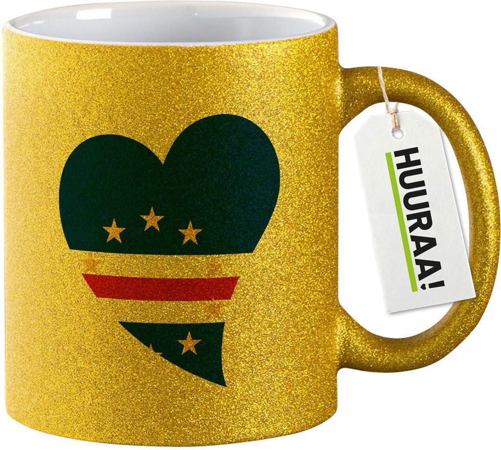 Huuraa Glitzertasse Kap Verde Flagge Herz 330ml Gold Keramik Kaffeebecher Geschenkidee