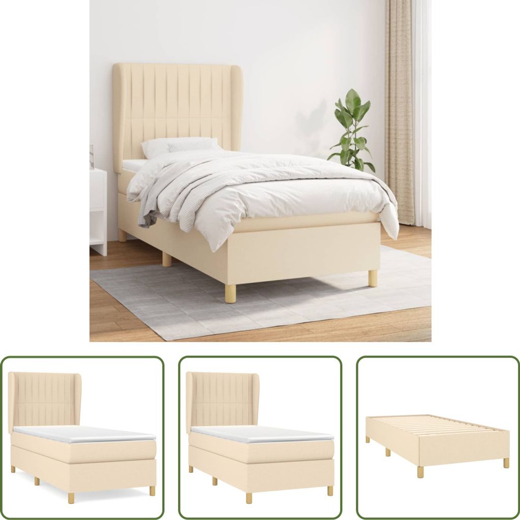 The Living Store Boxspringbett mit Matratze Creme 80x200 cm Stoff