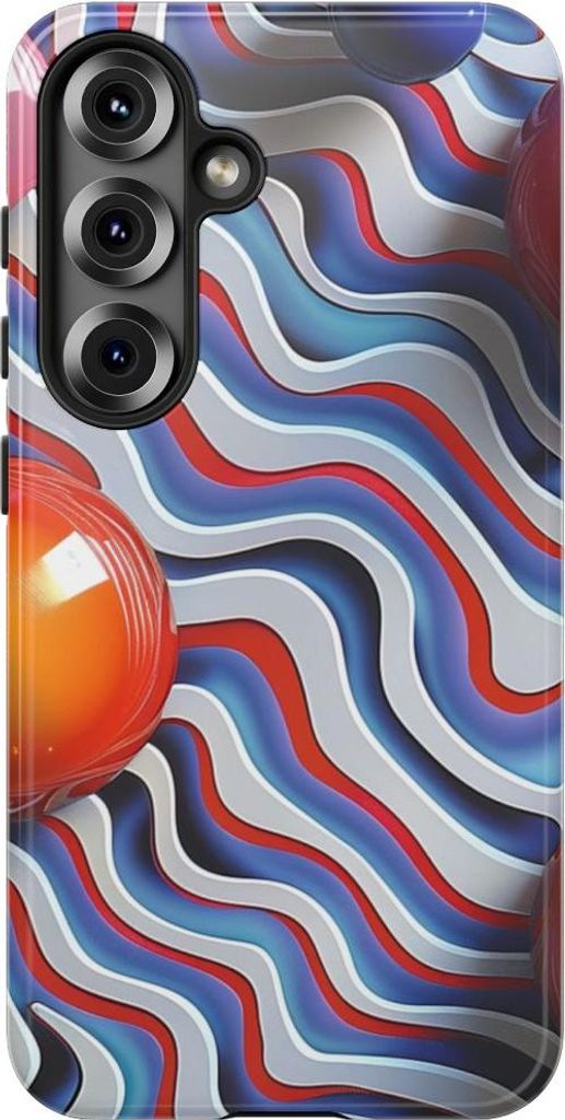 Bunte Wellenlinien mit glänzenden Kugeln – Hülle Kompatibel mit Samsung Galaxy S25