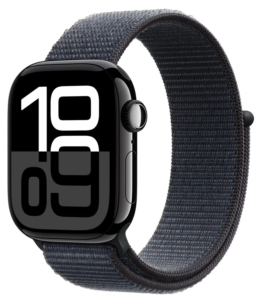 Apple Watch S10 42mm Aluminium Noir Diamant avec Sport Loop Encre Cell