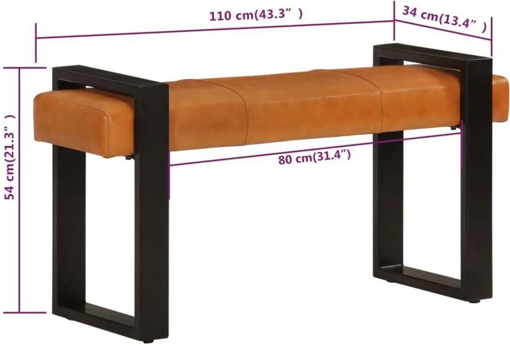Banc stable 110 cm cuir de chèvre véritable pour optimiser votre entrée