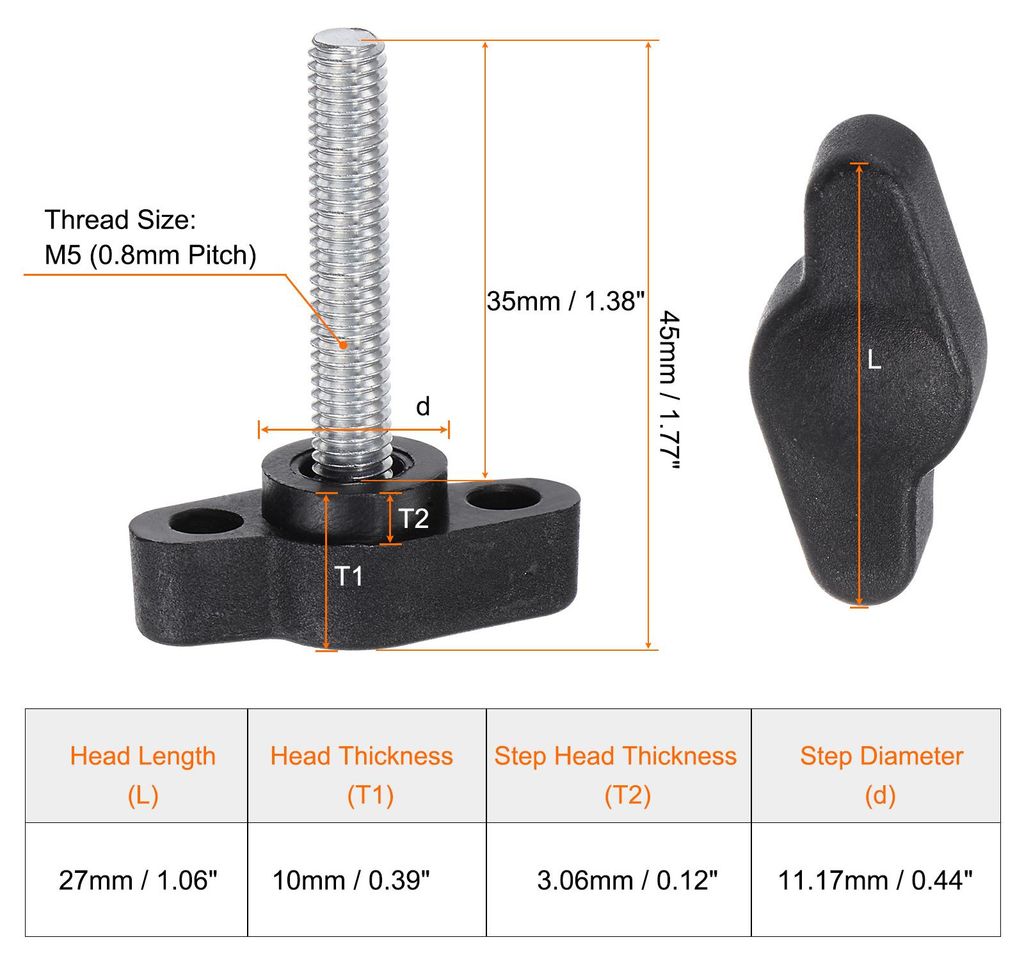 10 Stš¹ck R?ndelschrauben mit T Flš¹gelkn?pfe M5 x 35mm Kunststoff T-Kopf Klemmschraube Flš¹gelschraube Haltegriffe 27mm Klemmknopf Daumensch...