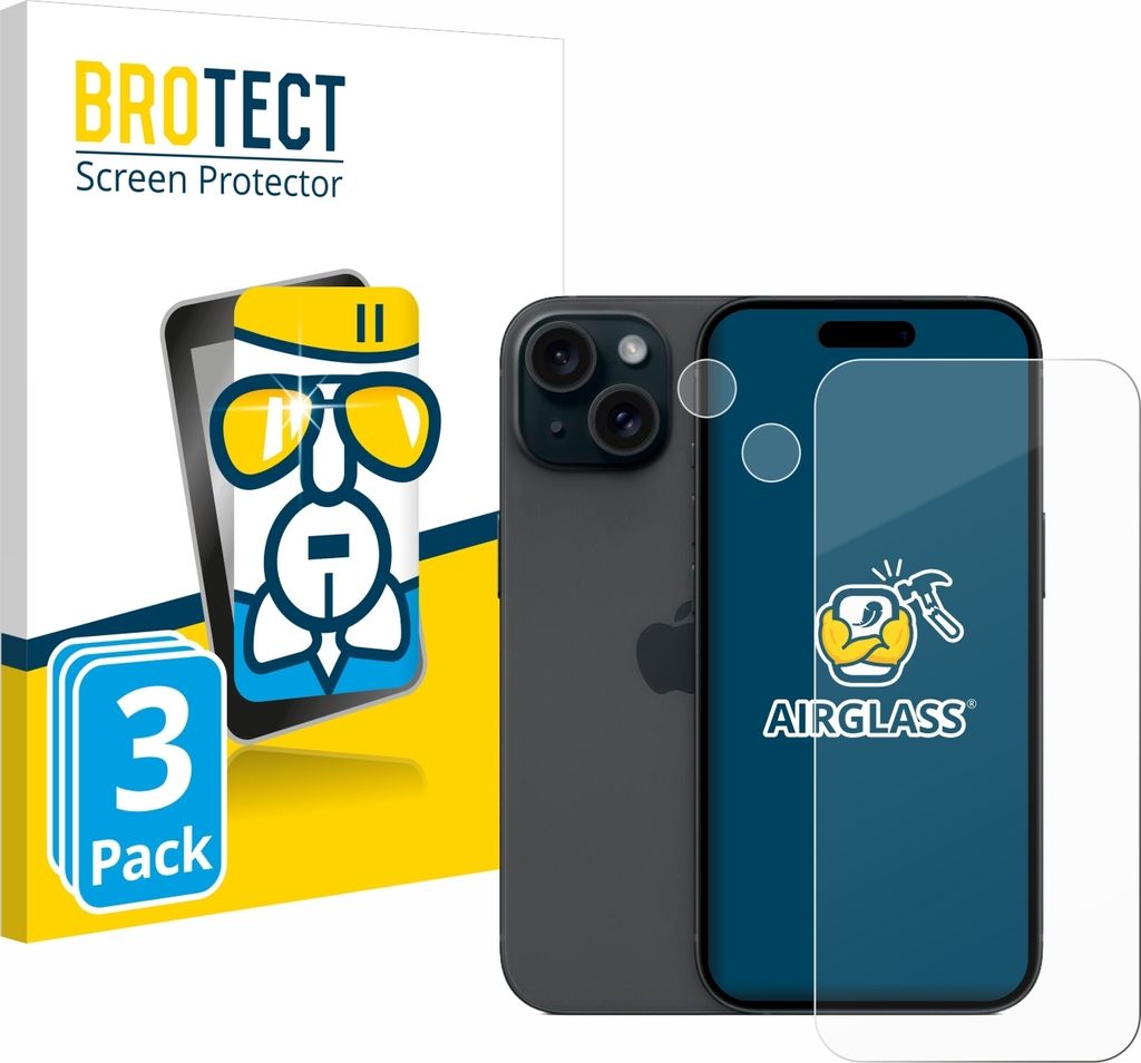 3x BROTECT Schutzglas für Apple iPhone 15 (Display+Kamera) Schutzfolie Panzer Folie Glas Display Schutz klar
