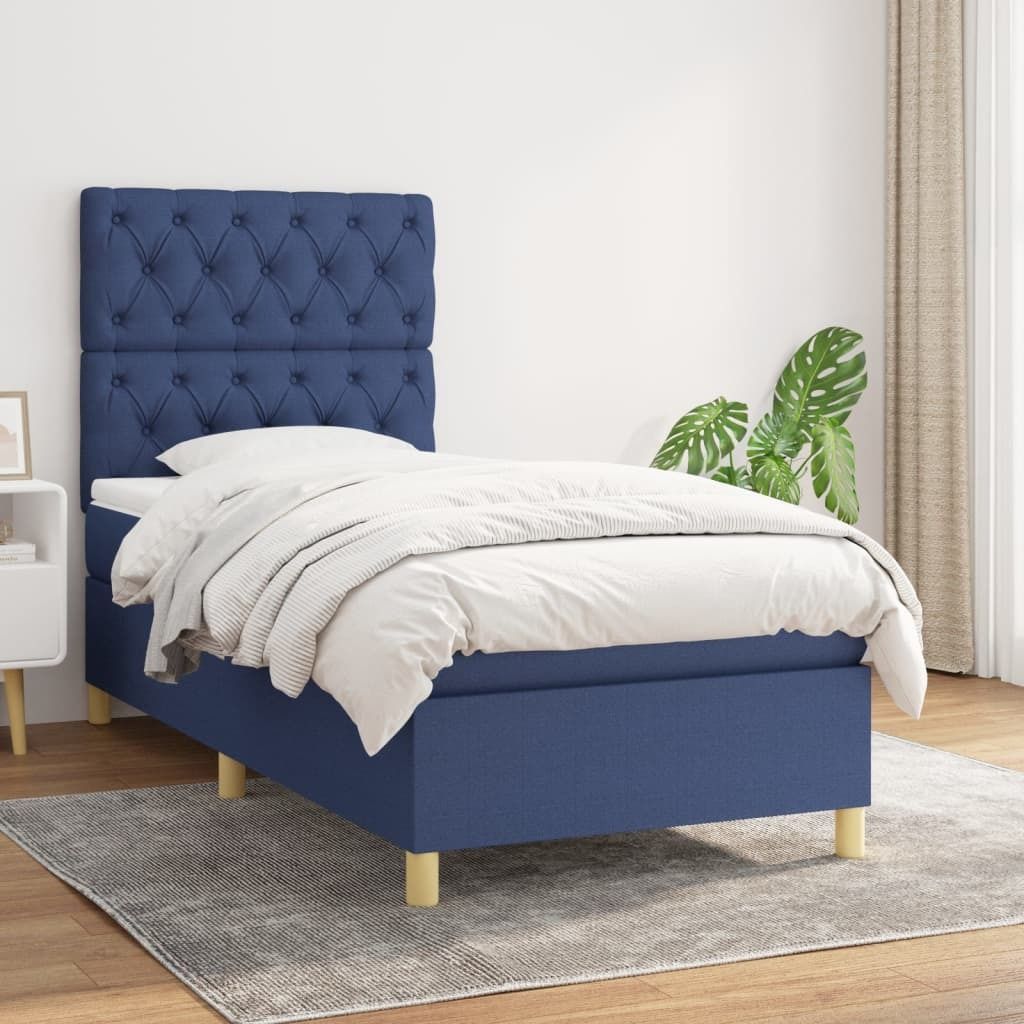 The Living Store Boxspringbett mit Matratze Blau 80x200 cm Stoff