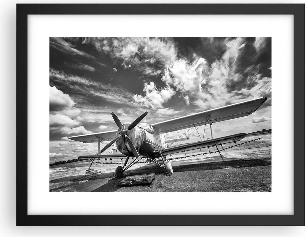 Gerahmtes Poster - Schwarzer Rahmen - An-2 Flugzeug Schwarzweiß - 40x30 cm - Wand Bild - Wanddeko - Wandbilder - Wandposter - Bilderrahmen - Bilde...
