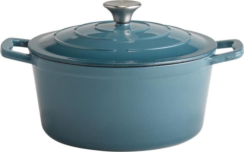 APS 88313 Kochtopf mit Deckel 5 STARS, Schmortopf Gusseisen, induktionsgeeignet, ofenfest, inkl. Deckelhalter, Ø 25 cm, 4 Liter, türkis