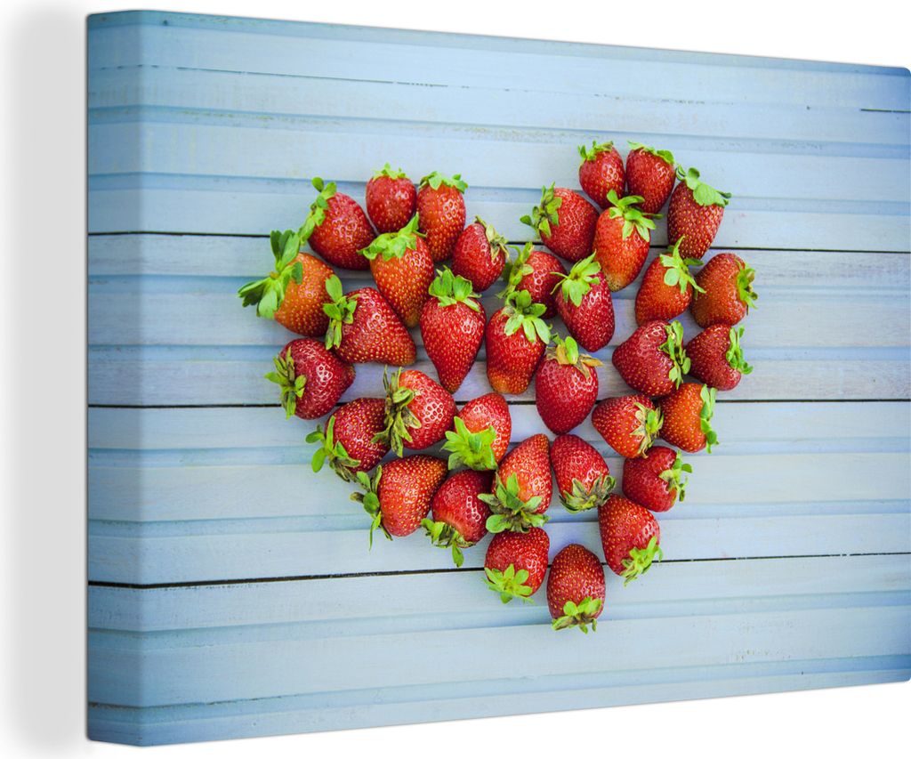 OneMillionCanvasses - Leinwandbilder - 150x100 cm, Erdbeerherz, Wandbilder Kunstdruck Wanddekoration