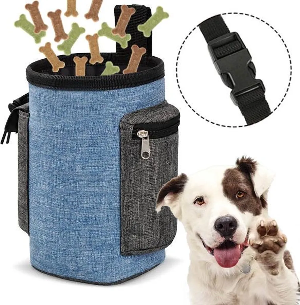 Pochette friandises chien MAILO bleu : nylon robuste et attache facile