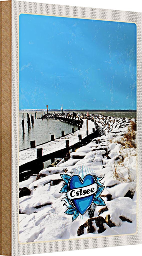 Holzschild Reise 20x30cm Ostsee Deutschland Schnee Winterzeit