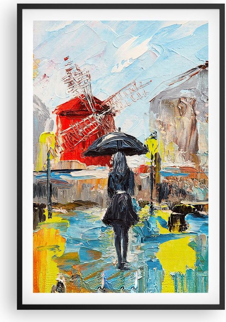 Gerahmtes Poster - Schwarzer Rahmen - Frau Bild Öl - 61x91,5 cm - Wand Bild - Wanddeko - Wandbilder - Kunstposter - Wandposter - Bilderrahmen - Bi...