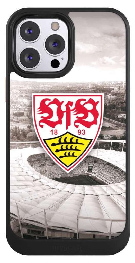 NIVOCASE Hülle für Apple iPhone 13 Pro Max Handyhülle NIVOcore Case Schwarz Offizielles Lizenzprodukt Stadion VfB Stuttgart