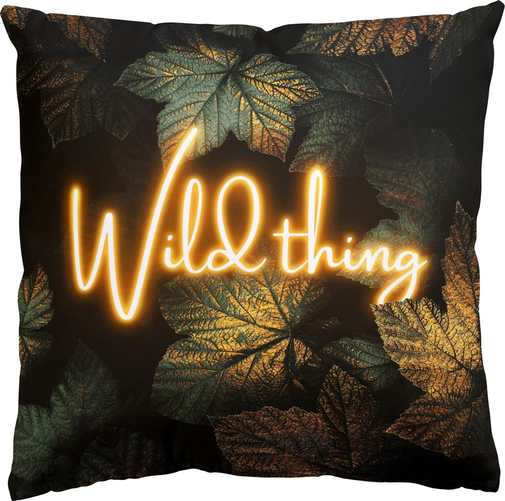 Dekokissen Sprüche drinnen / Indoor Zierkissen Canvas waschbar Design gold Sofakissen mit Füllung