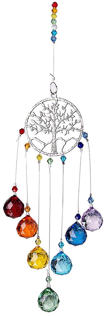 Suncatcher "Lebensbaum" Metall mit Glasperlen und 7x20mm Kristallkugel, 8x45cm