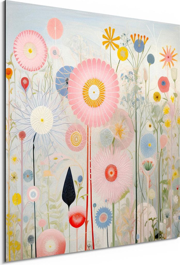 DEQORI Alu-Dibond Bild Weiß 50x50 cm 'Wiese der Wunder' Wandbild Metall dünn Design