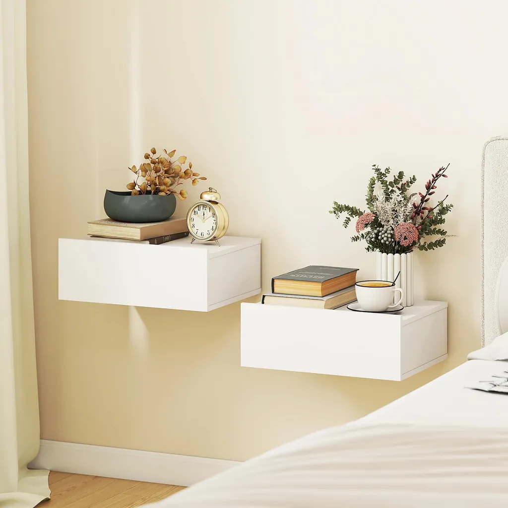 Table de nuit murale lot de 2 blanc bois pour faciliter le ménage au sol - 7