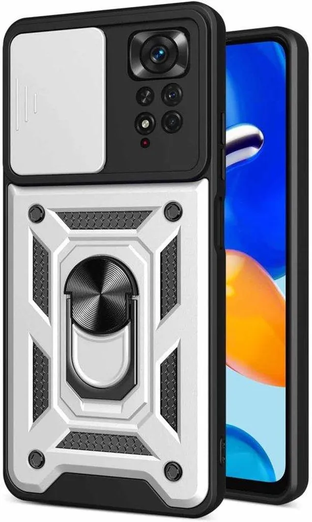 Coque Redmi Note 12 Pro 4G/5G Argent Antichoc avec Support et Cache Caméra