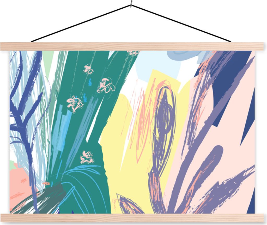 MuchoWow Textilposter Sommer - Farbe - Abstrakt 120x80 cm mit holzfarbenen Rahmen - Aufhängeset